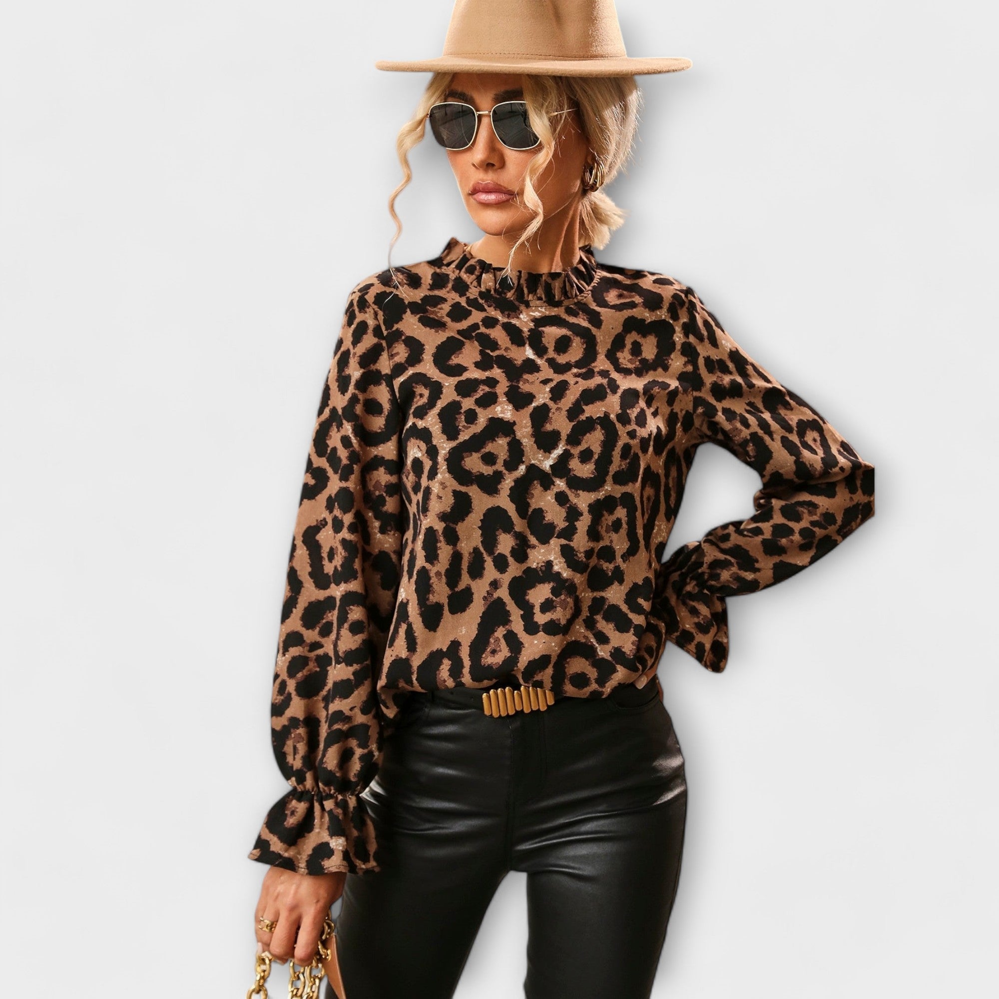 Kayla - Leopard Blouse with Pleated Collar