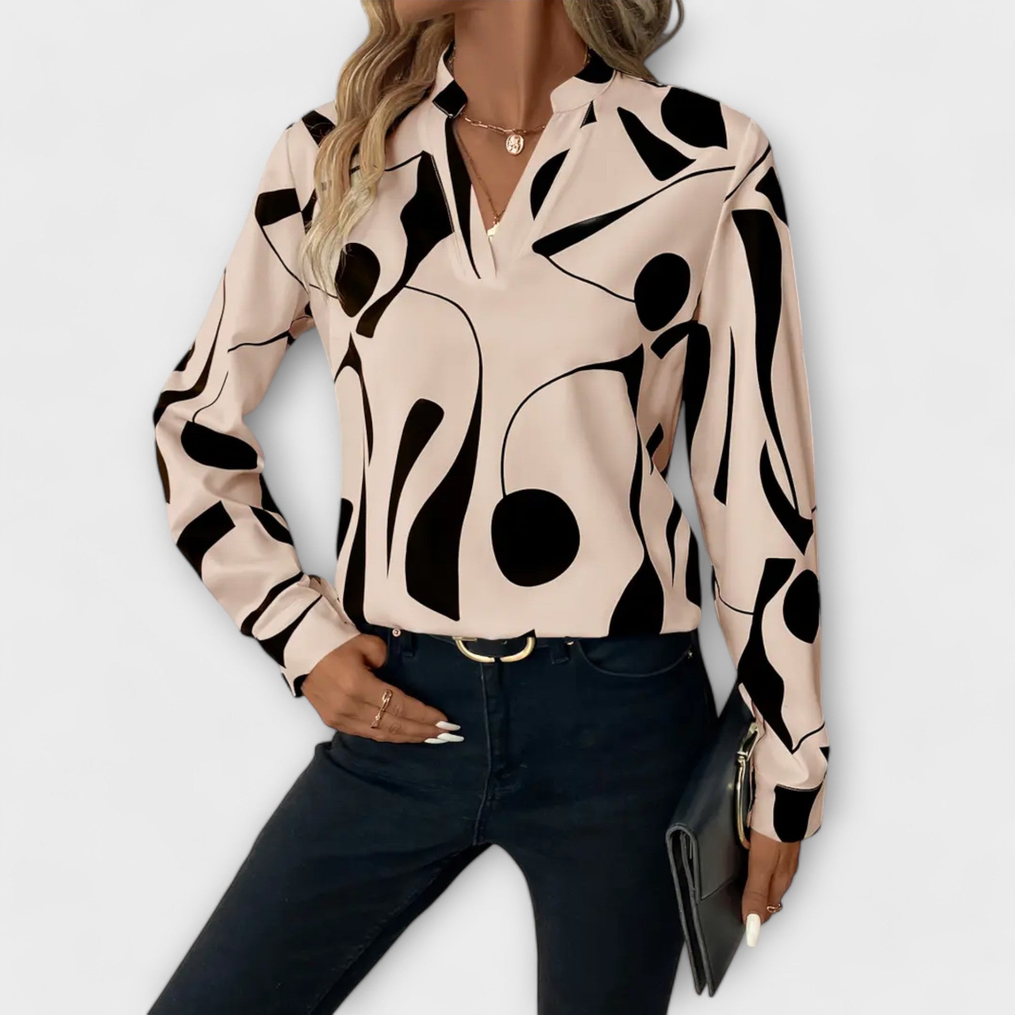 Elegant long-sleeved blouse with pointed neckline