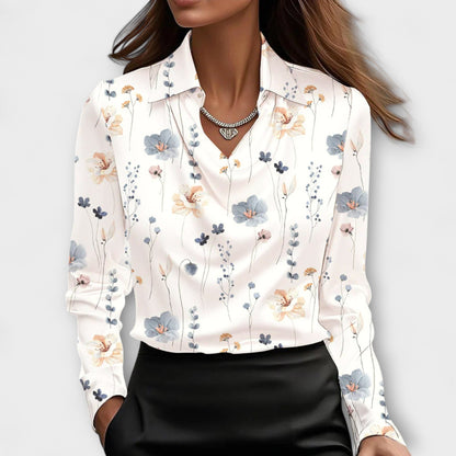 Shiny Blouse with Ruffled Collar