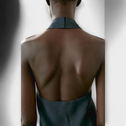 Hannah - Blue Halter Neck Top with Back Cutout