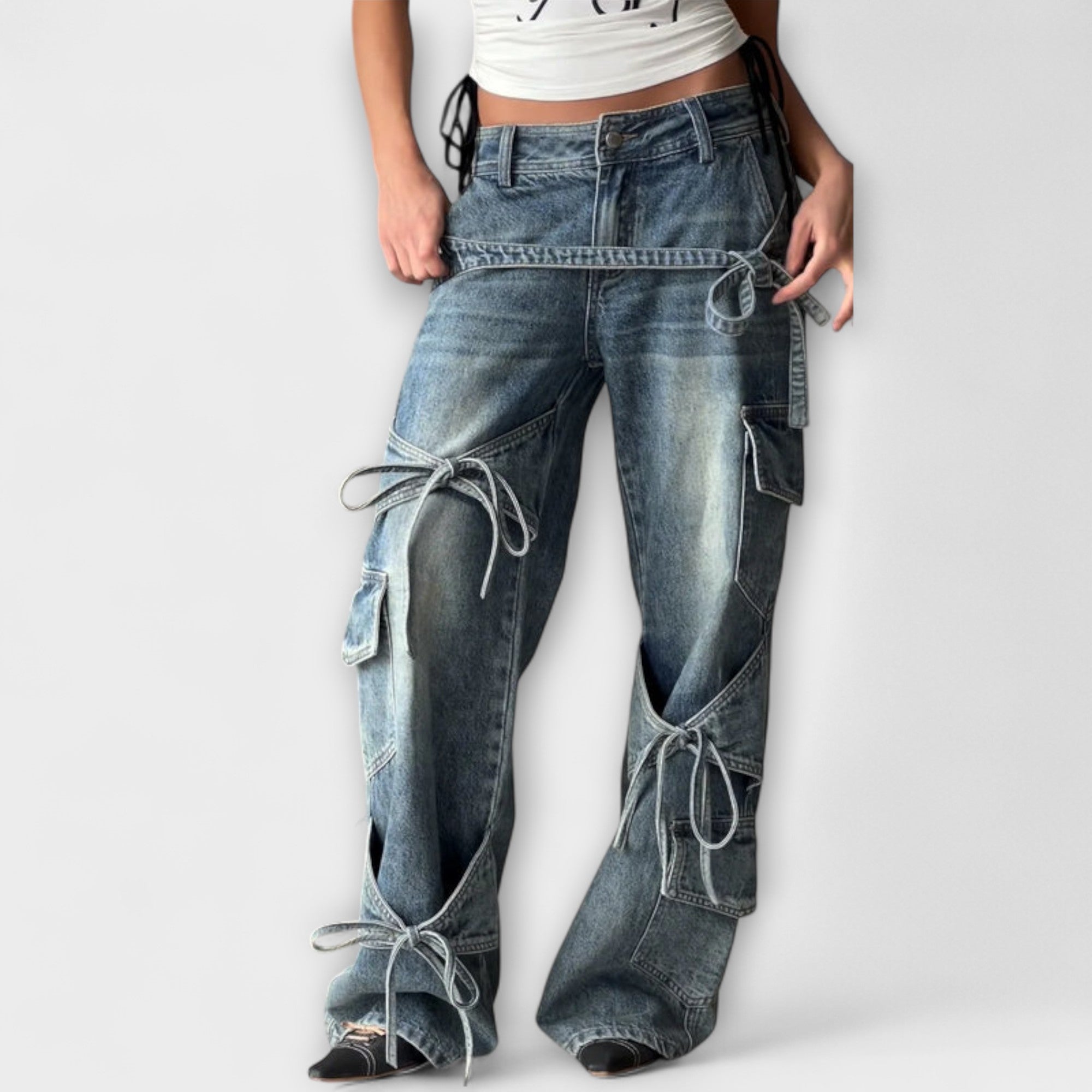 Paloma - Utility Denim Jeans with Knot Detail
