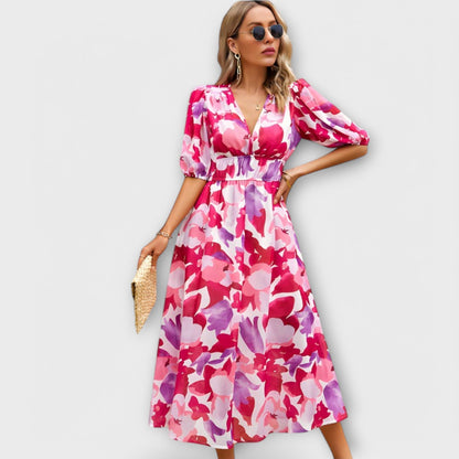 Abstract puff sleeve maxi dress