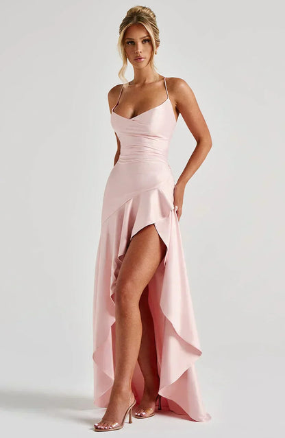Prestige Satin Maxi Dress with Ruffles
